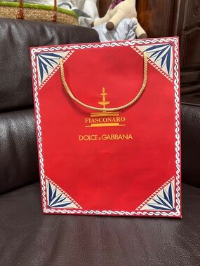 Dolce & Gabbana Red Gift Bag with Gold Logo and Blue Accents